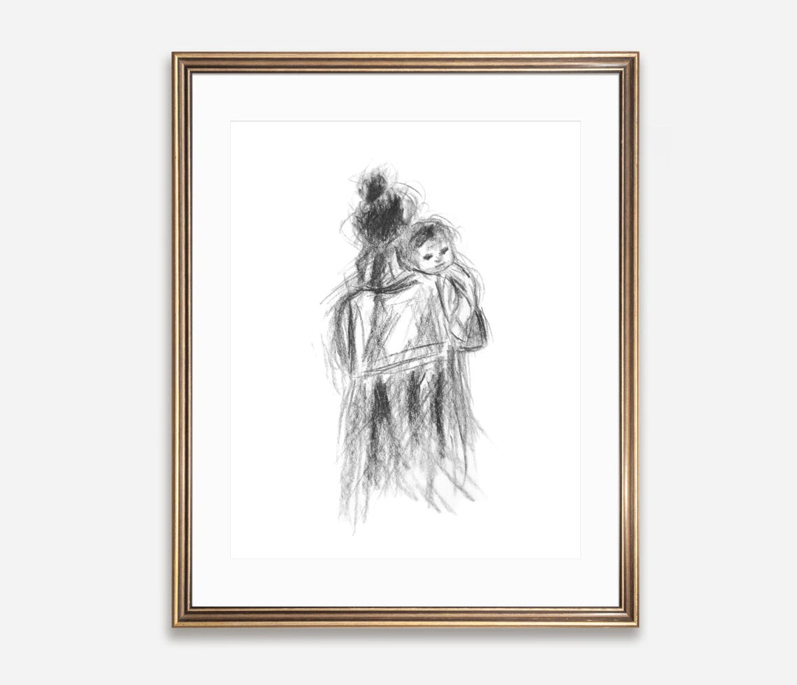 Motherhood Art Print Mother And Baby Painting In Minimalist Nursery Decor Gift For New Mom And Baby Poster Unframed