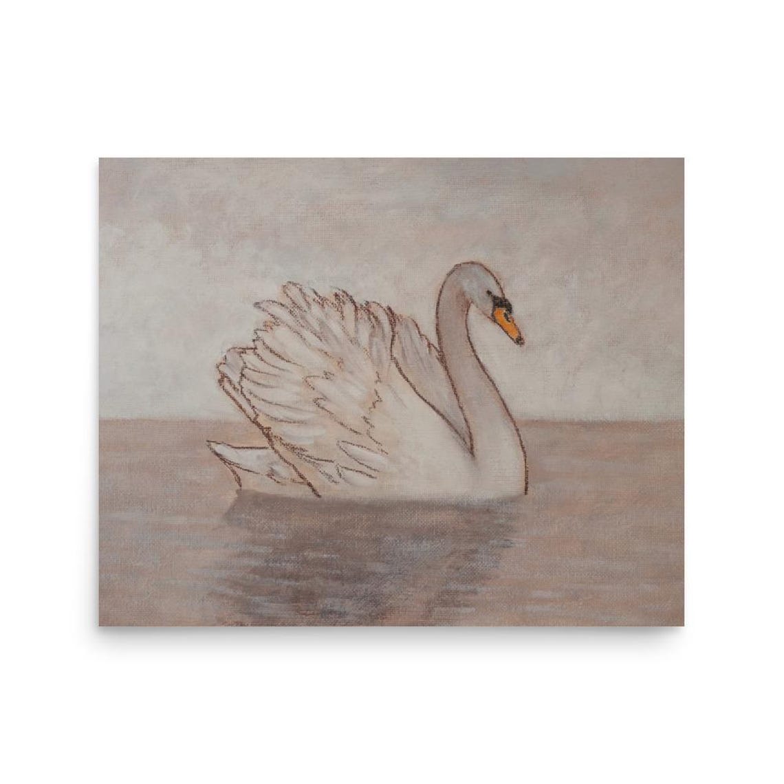 Elegant White Swan on Water Painting Poster Soft Muted Colors - Image 3