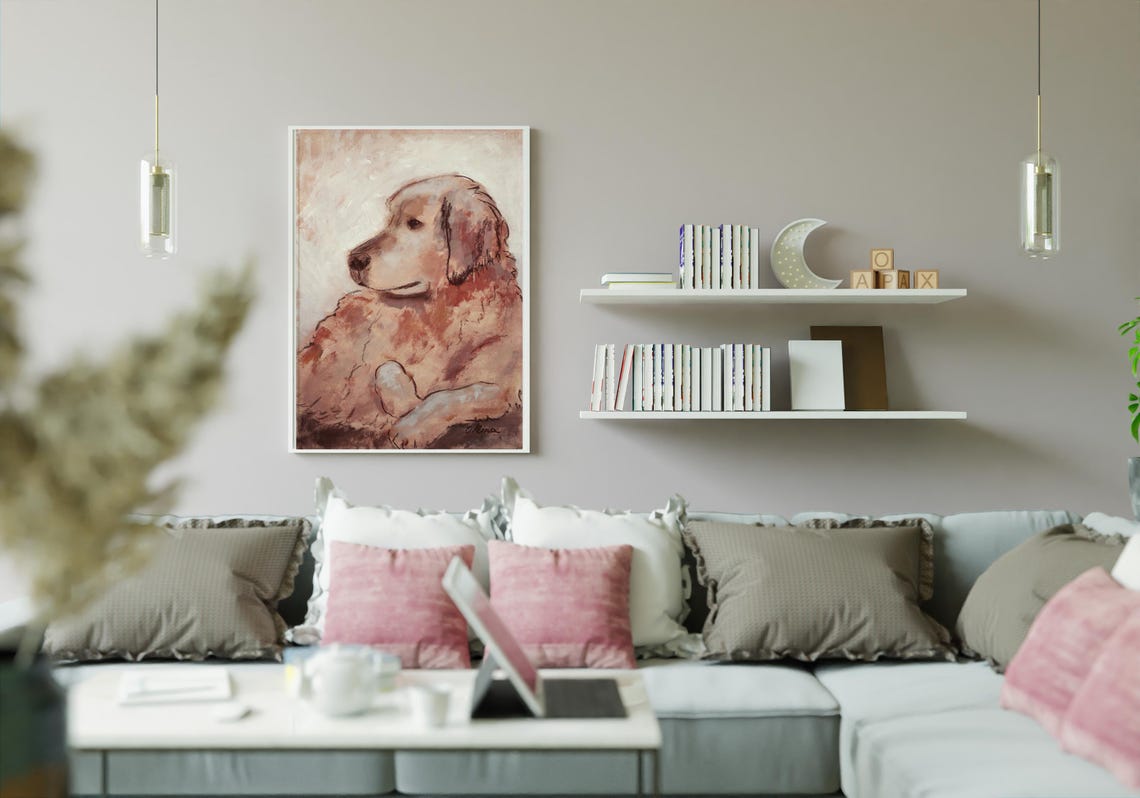Golden Retriever Resting Its Head in Soft Pastel Dog Art Poster - Image 2