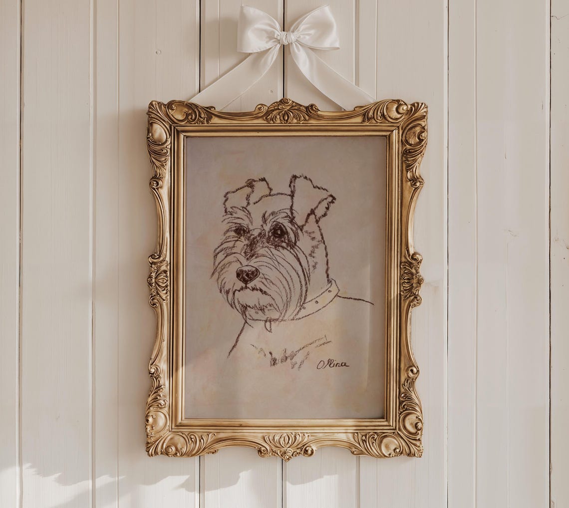 Schnauzer Head in a Loose Ink Sketch Dog Portrait Art Poster