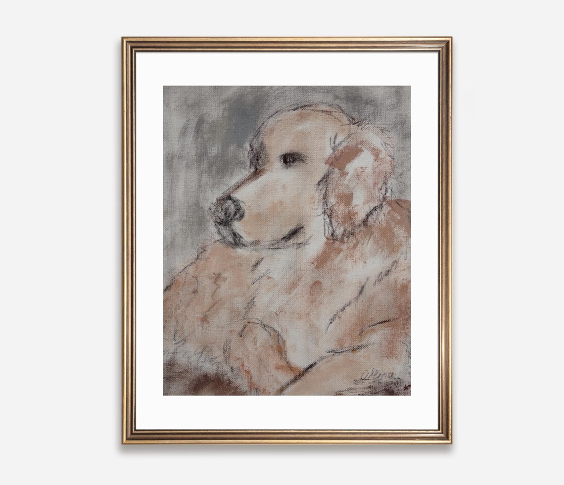 Golden Retriever Sketch Drawing Art Print