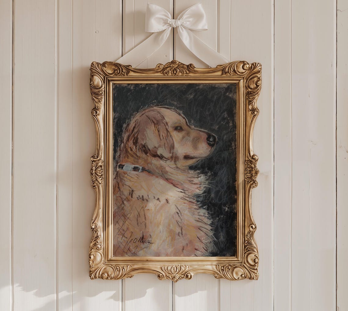 Golden Retriever in Profile on a Dramatic Black Background Poster - Image 2