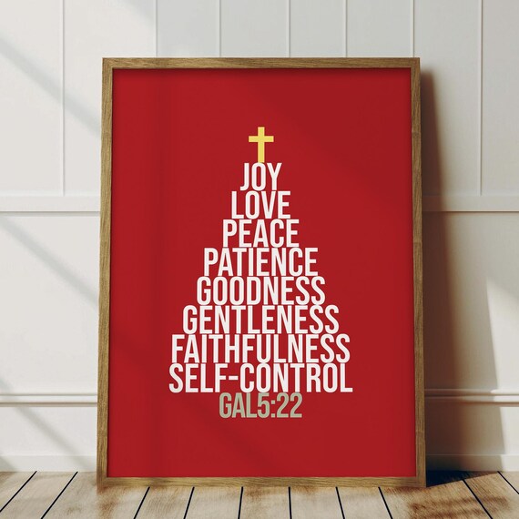 Fruits Of The Spirit Christmas Tree Typography Christian Faith Poster