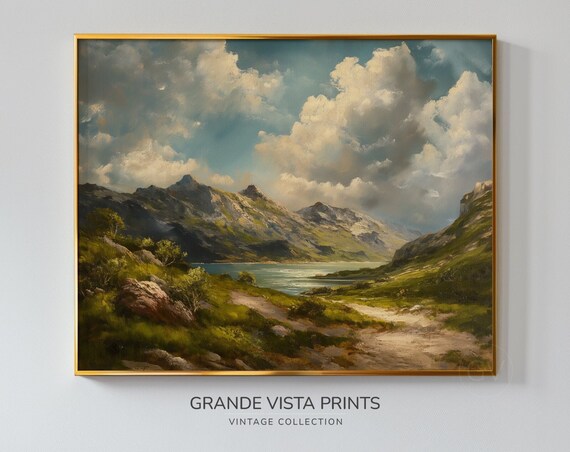 Moutain River Landscape Painting Valley View Painting Wall Art Instant Forest Landscape Gv4240