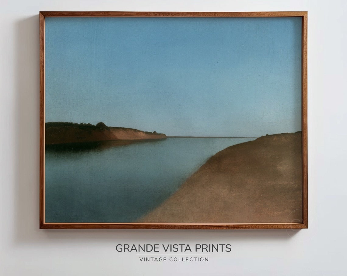 Calm River Inlet Sandbanks Blue Sky Minimalist Waterscape Wall Poster