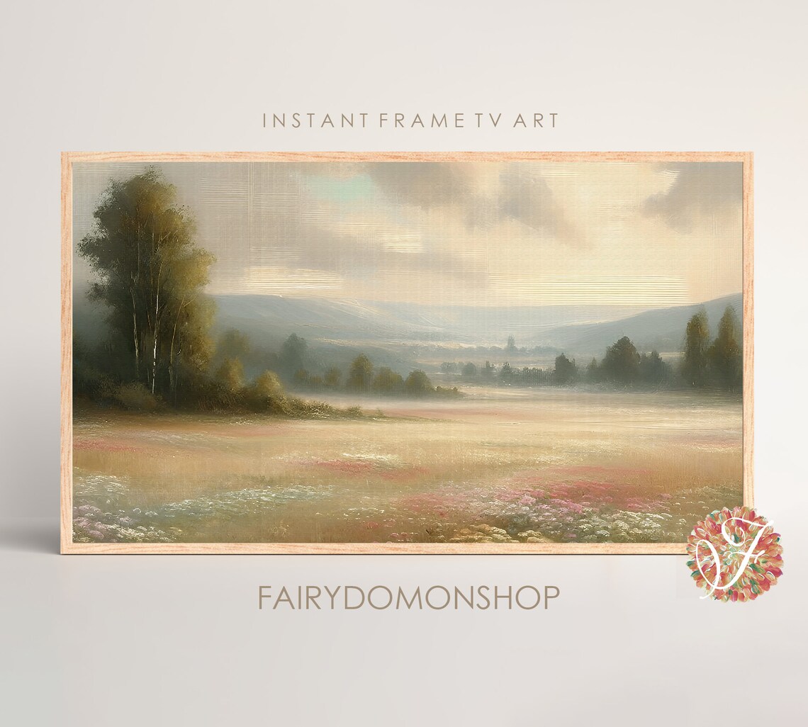 Misty Meadow Tall Grasses Soft Floral Landscape Oil Painting Poster