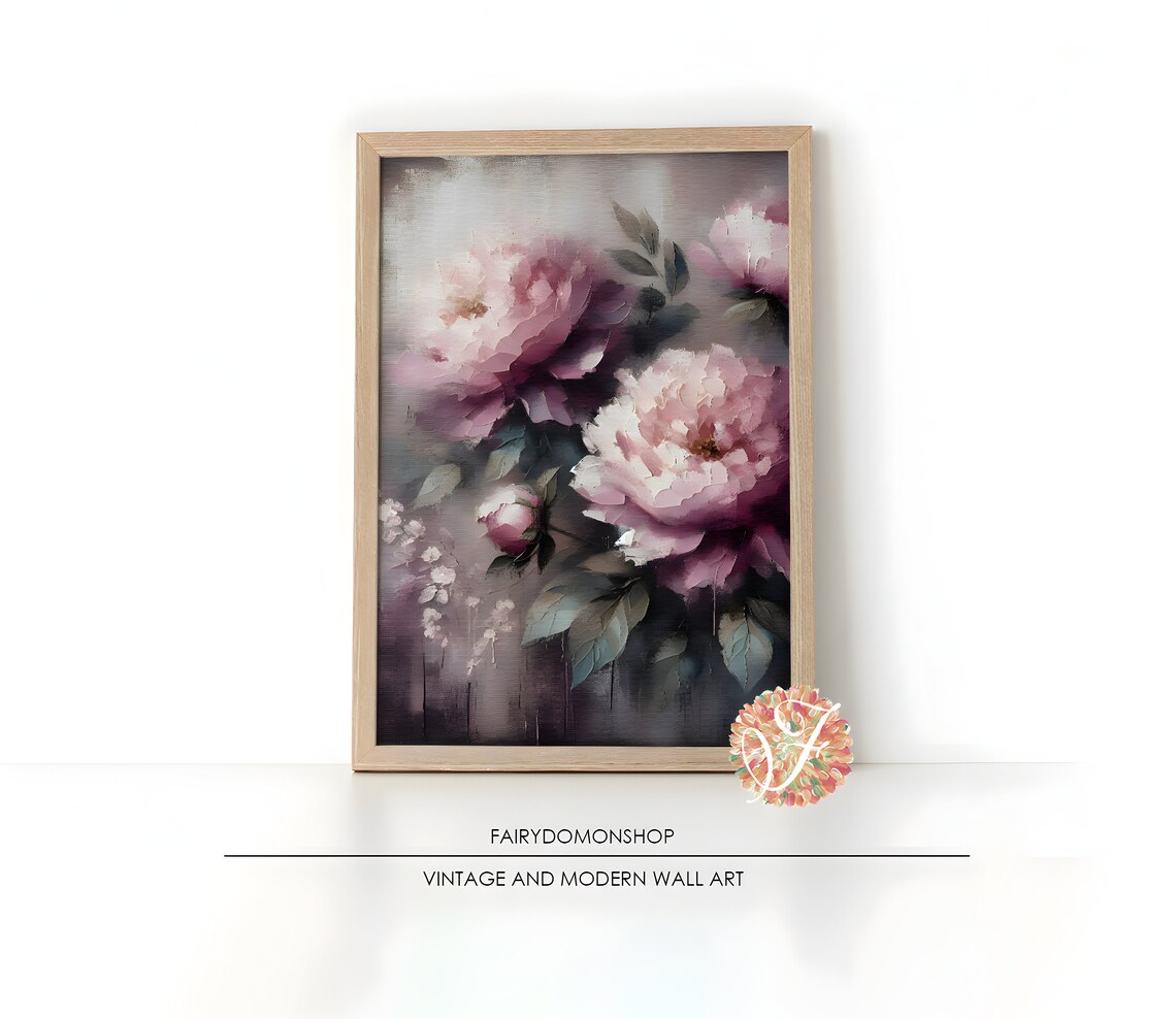 Pink Peony Bouquet Soft Botanical Vintage Flower Oil Painting Poster