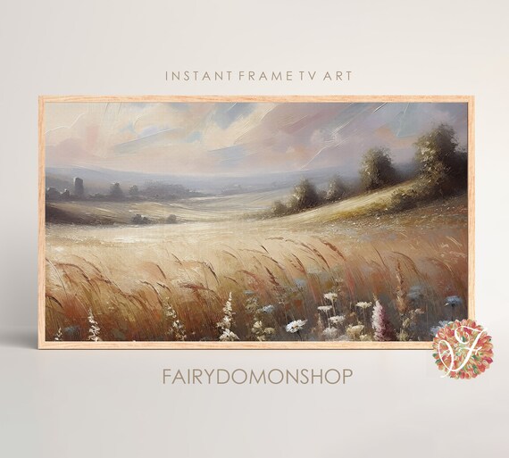 Wildflower Wheat Field Rolling Hills Landscape Oil Painting Poster