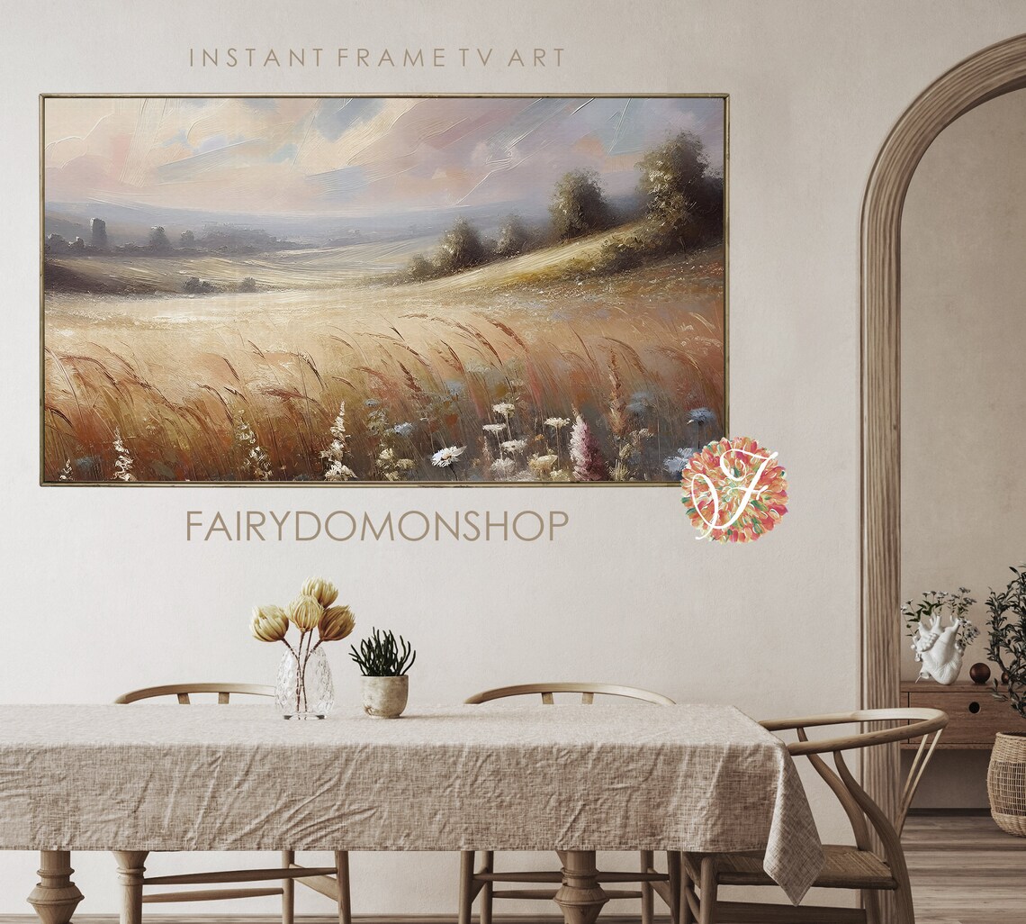 Wildflower Wheat Field Rolling Hills Landscape Oil Painting Poster - Image 2