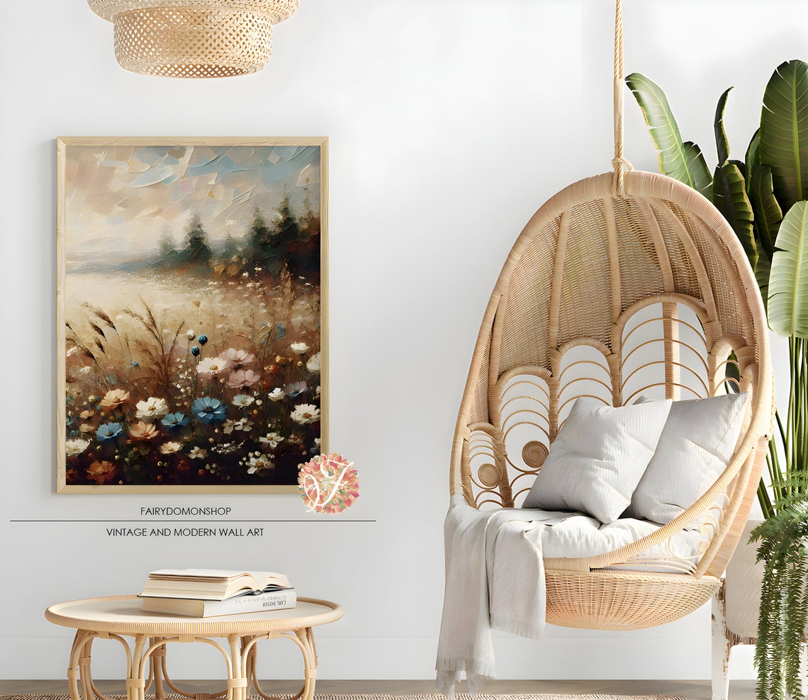 Colorful Wildflower Meadow Country Landscape Painting Poster - Image 2