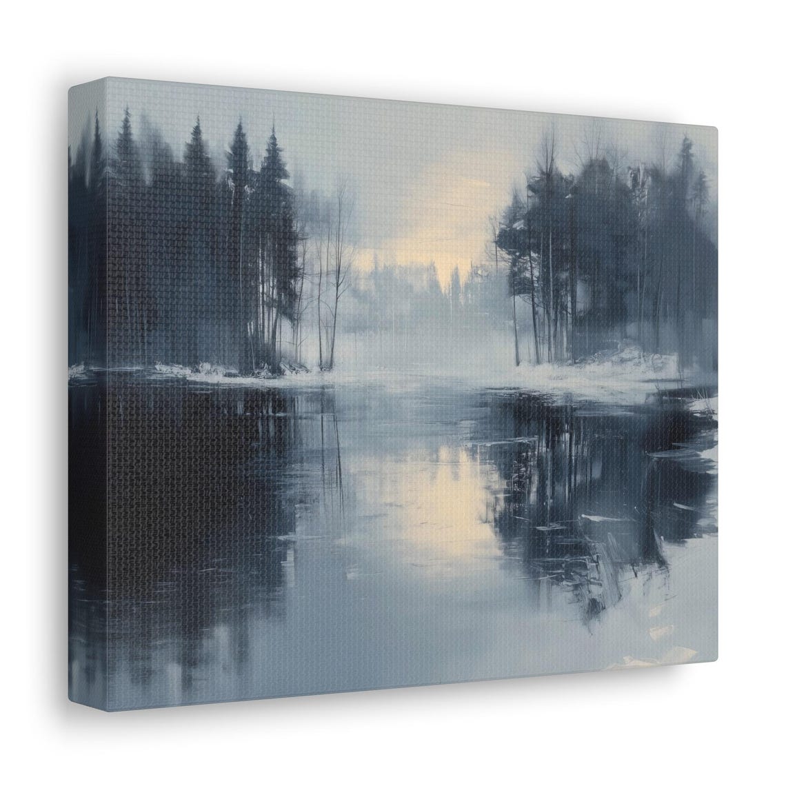 Misty Winter Lake With Pine Forest Reflections Landscape Print - Image 2