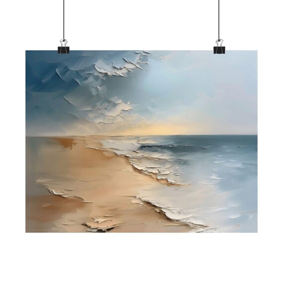 Serene Ocean Shoreline Soft Waves Impasto Beach Calm Art Poster