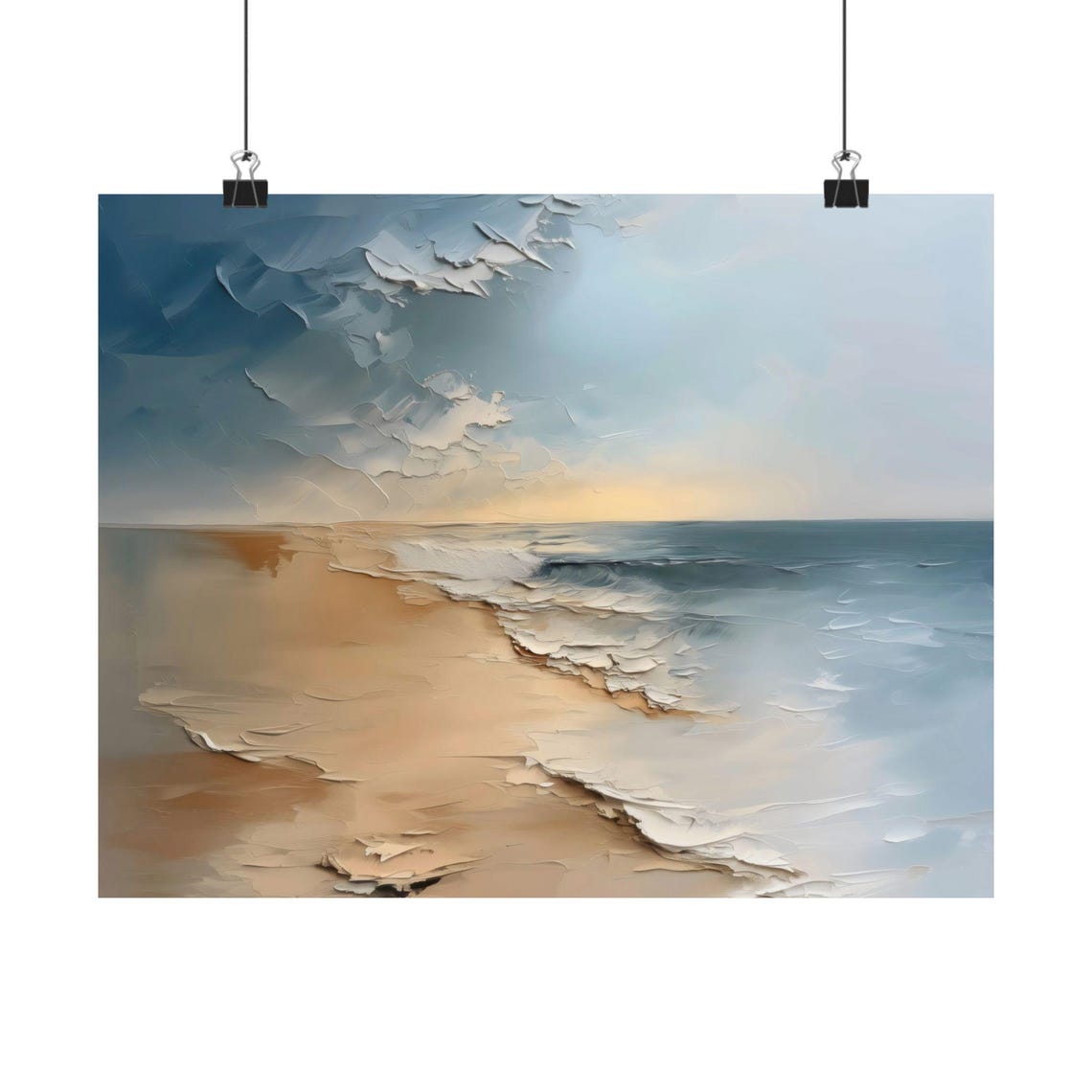 Serene Ocean Shoreline Soft Waves Impasto Beach Calm Art Poster