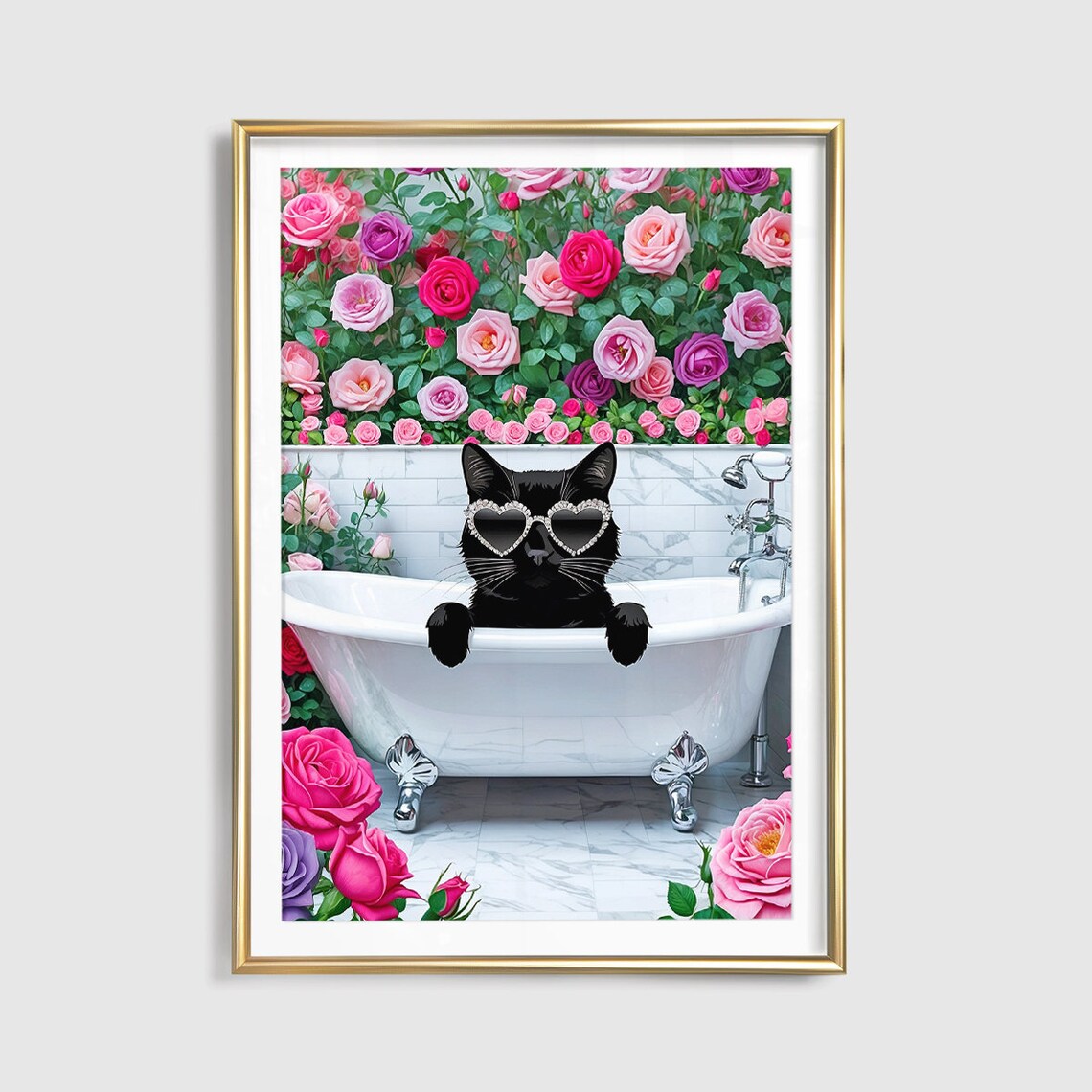 Black Cat Heart Sunglasses Rose Wall Bathtub Glam Bathroom Poster - Image 4
