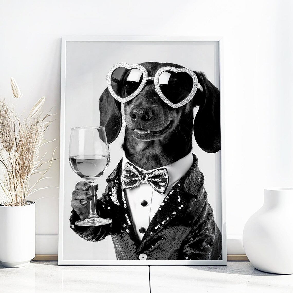 Dachshund Drinking Wine, Funny Dog Poster Print - Image 3