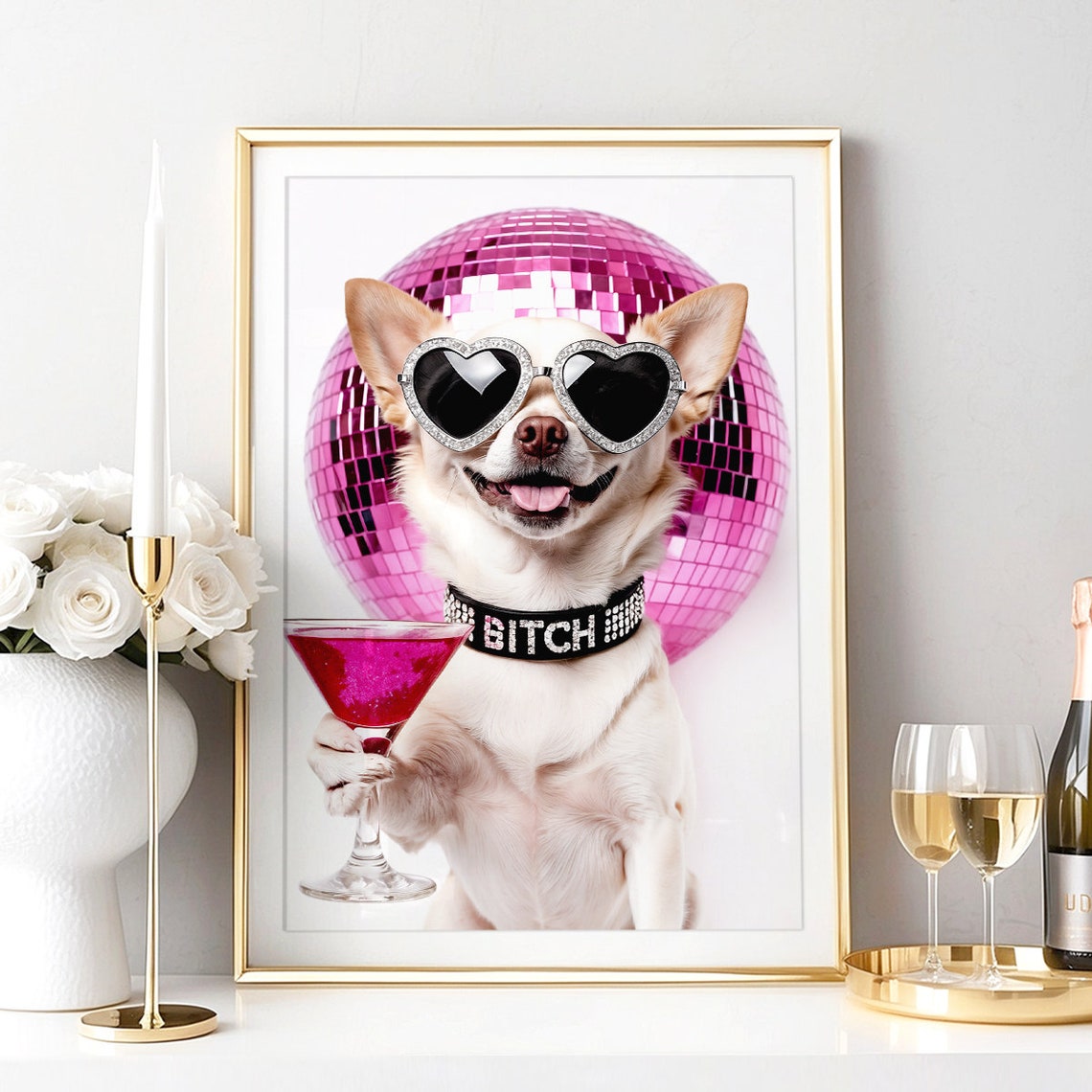 Chihuahua Wall Art Chihuahua Cocktail Print Chihuahua Wall Art Chihuahua Poster Chihuahua Gift Chihuahua Drinking Pink Preppy Print - Image 3