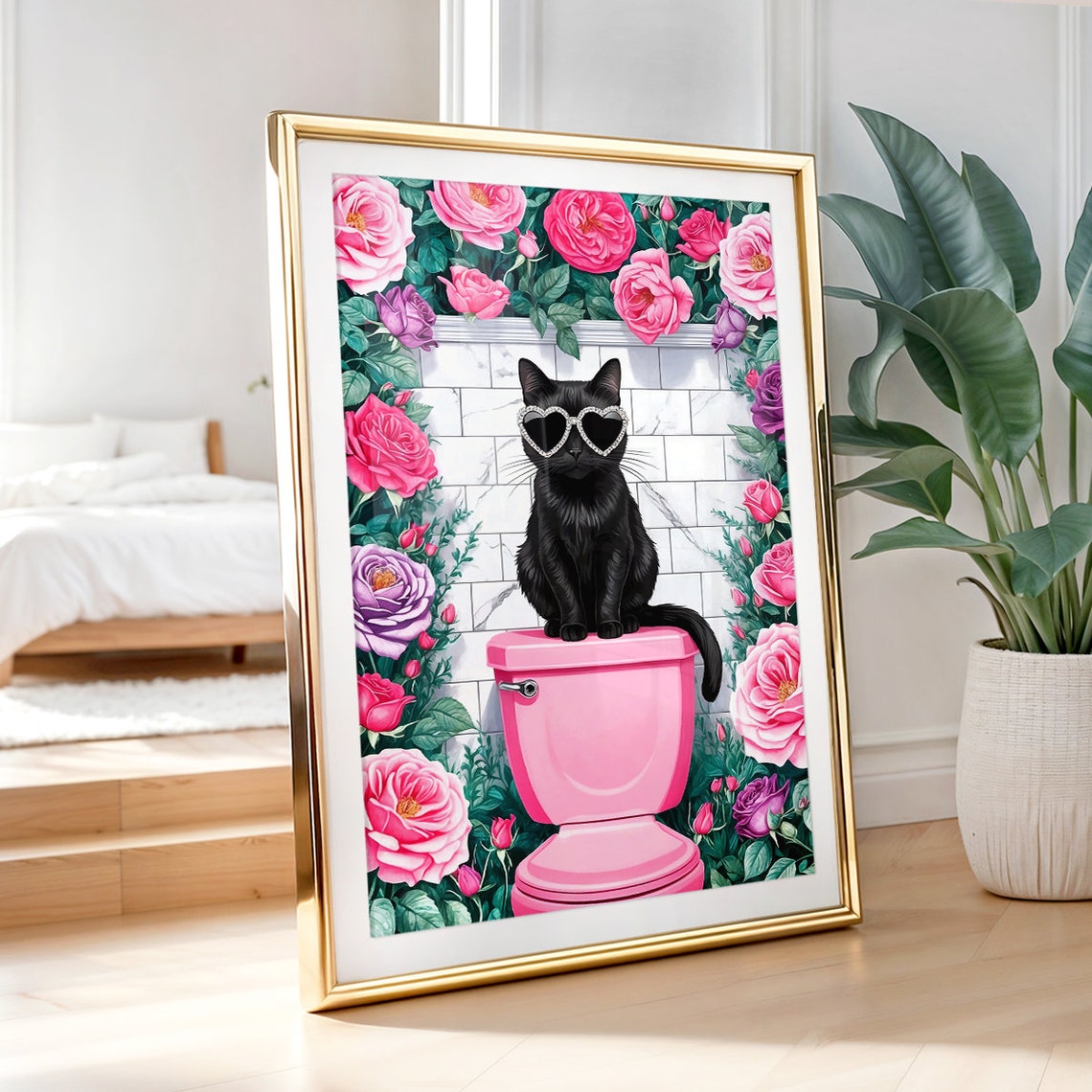 Black Cat Bathroom Toilet Print, Funny Wall Art