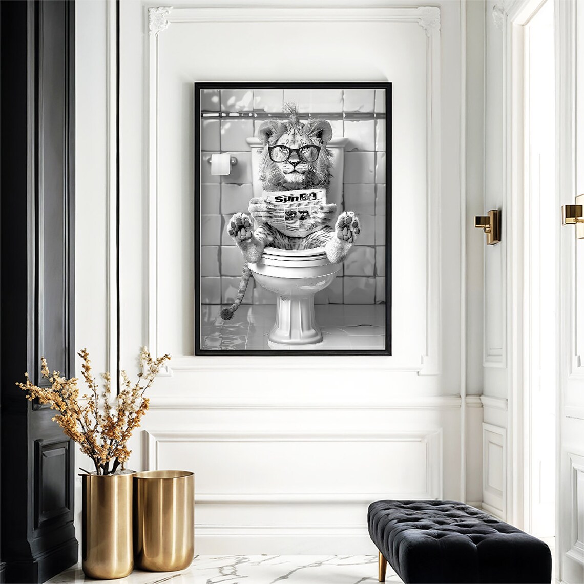 Lion Reading The Sun Newspaper on Toilet Funny Bathroom Poster - Image 4