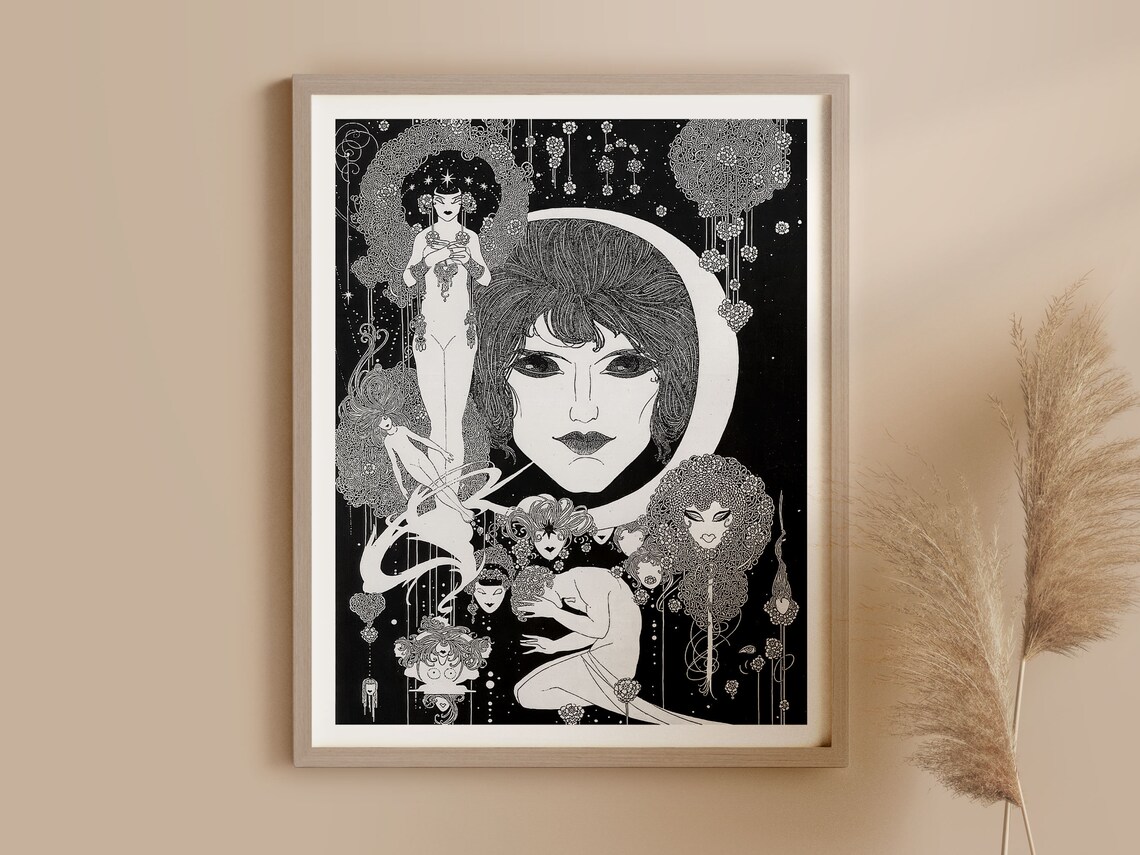 John Austen Style Crescent Moon Woman With Nymphs Art Poster - Image 3