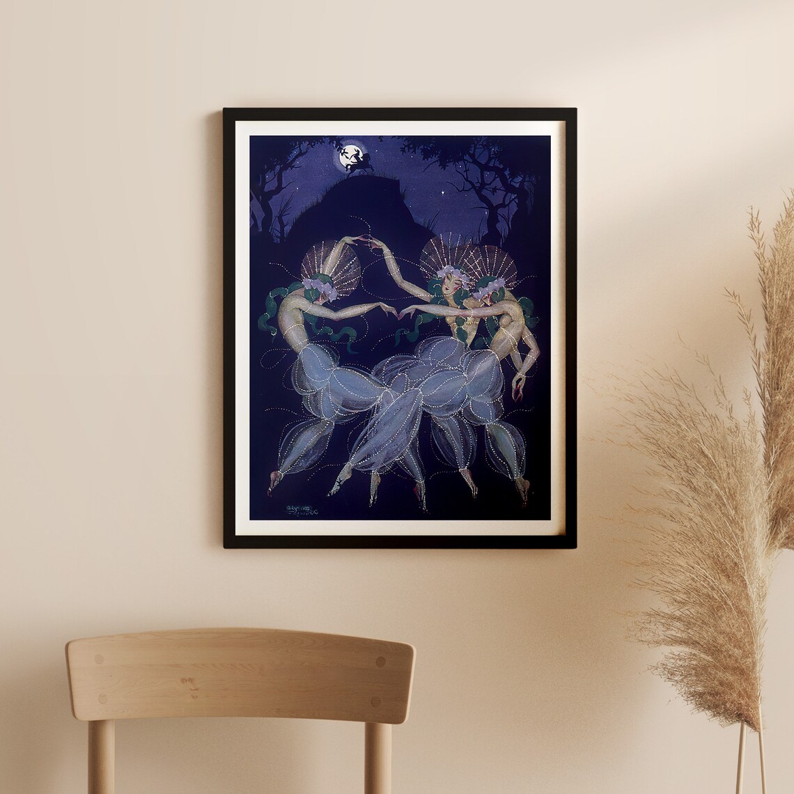 Vintage Moonlight Dancing Women, Art Nouveau Poster - Image 4