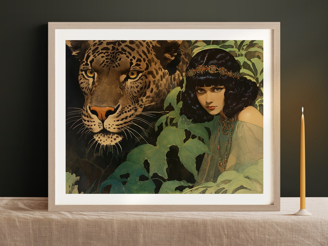 Vintage Woman With Leopard Art Print, Retro Style - Image 3