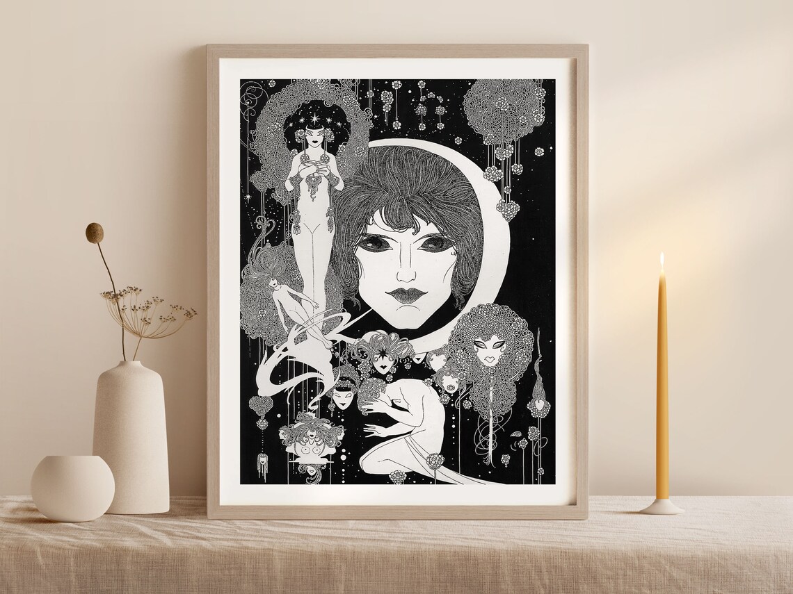 John Austen Style Crescent Moon Woman With Nymphs Art Poster - Image 2