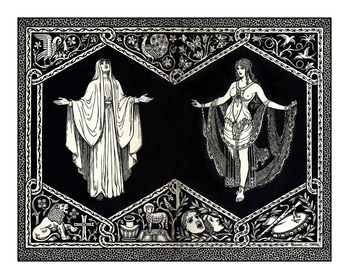 Vintage Gothic Art Nouveau Nude, Black And White Art Print - Image 2