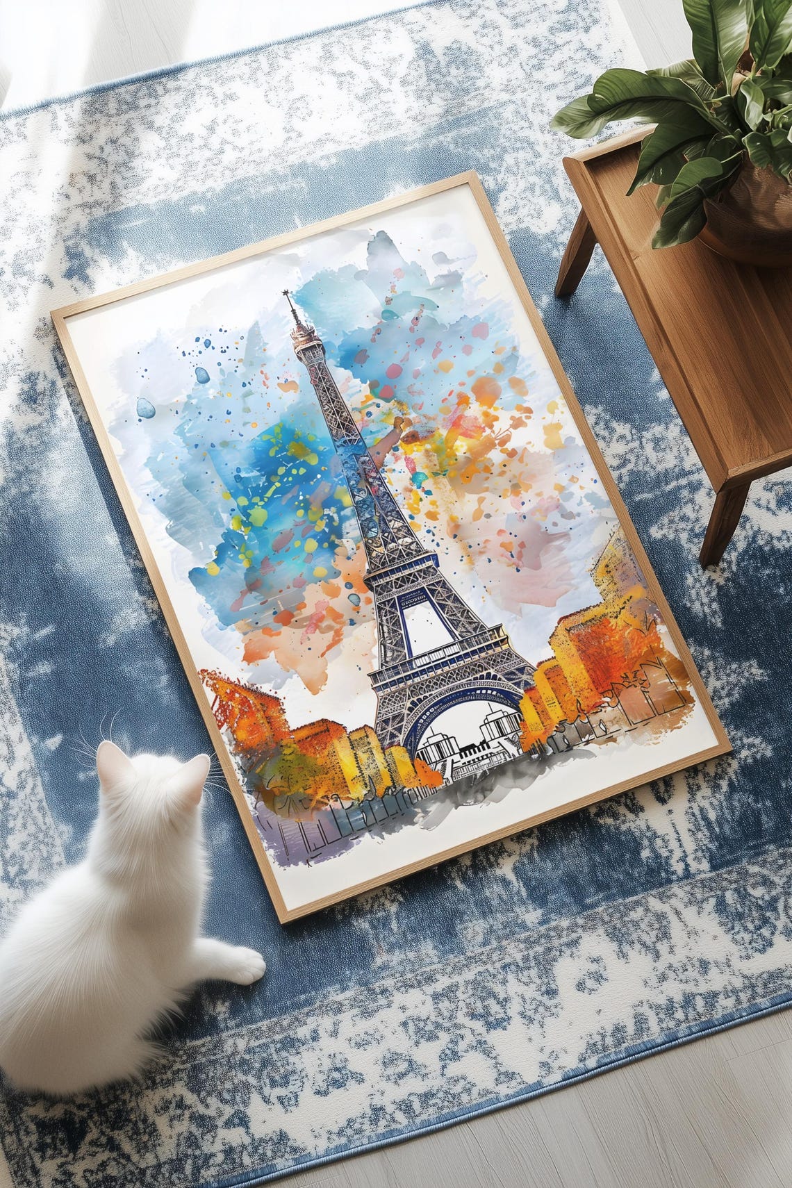 Eiffel Tower Paris Rainbow Watercolor Splash Modern Art Poster
