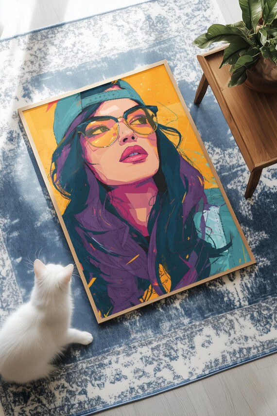 Pop Cultureinspired Female Portrait Bold Colors Wall Art