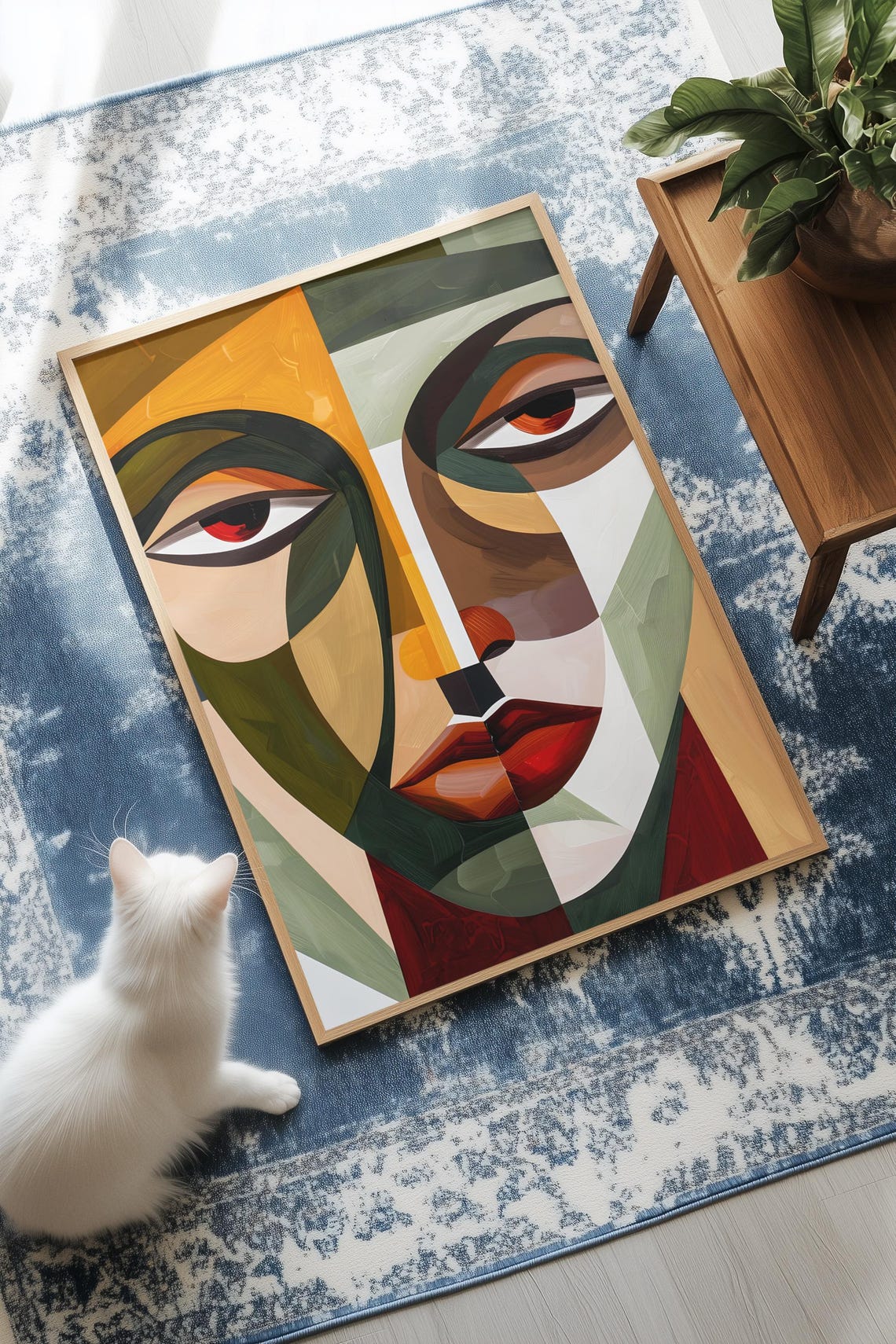 Cubist Geometric Mosaic Woman Portrait Poster Modern Art Decor