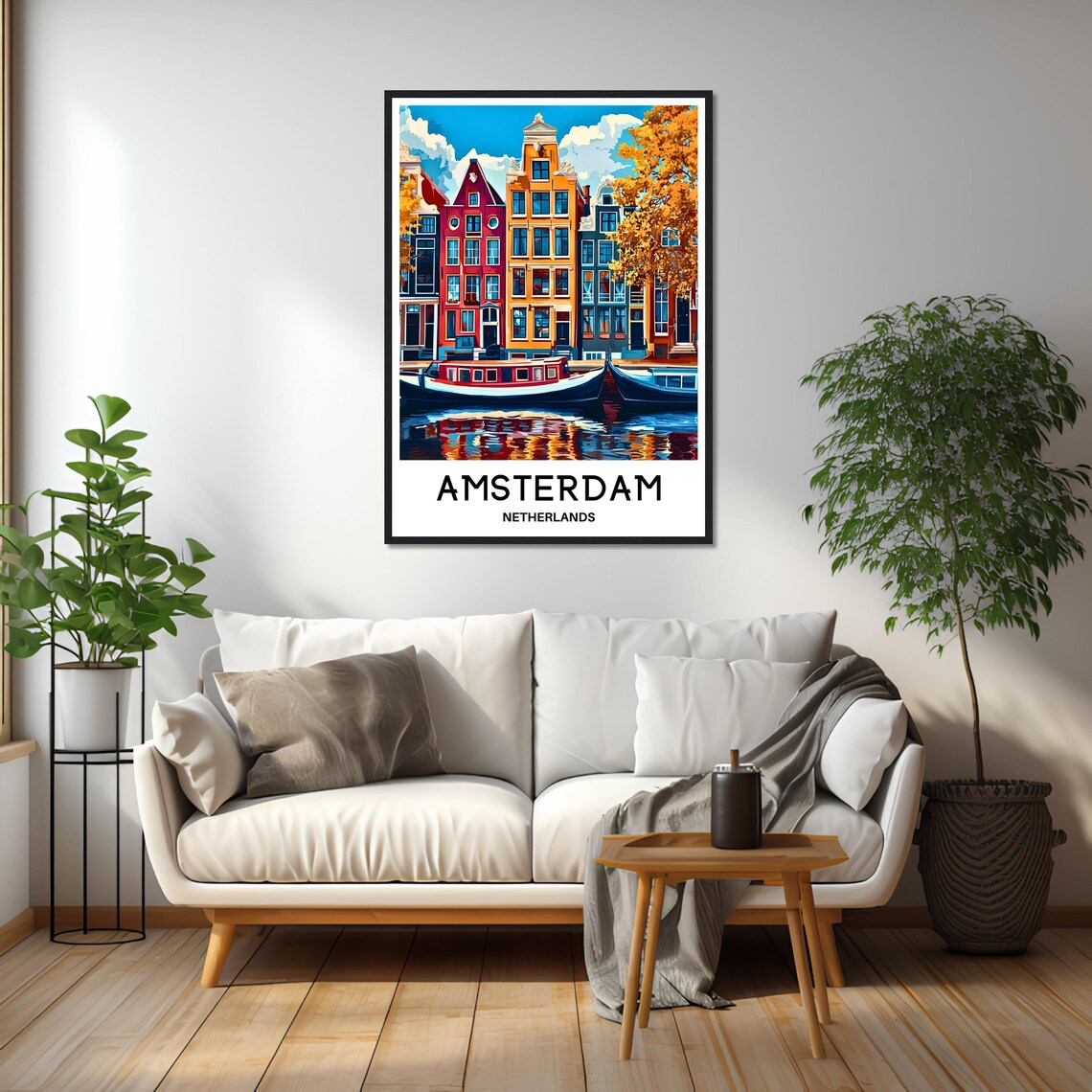 Amsterdam Canal Row Houses Houseboats Autumn Colors Travel Poster - Image 2