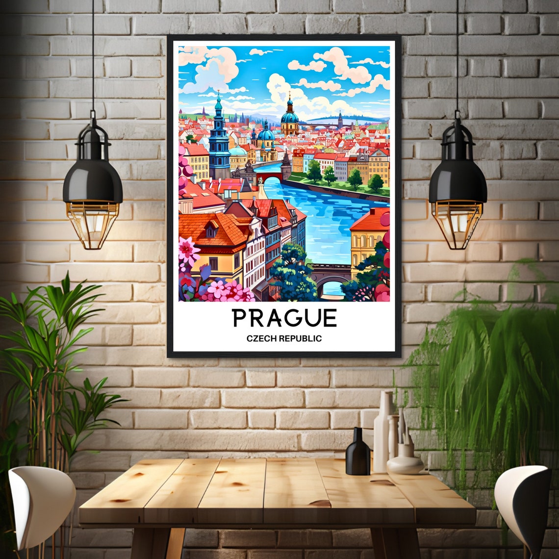 Prague Old Town Vltava River Charles Bridge Blossoms Panorama Poster - Image 3