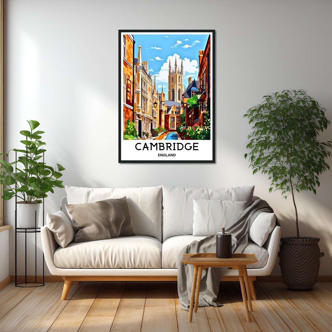 Cambridge England Historic College Street Illustrated Travel Poster - Image 2