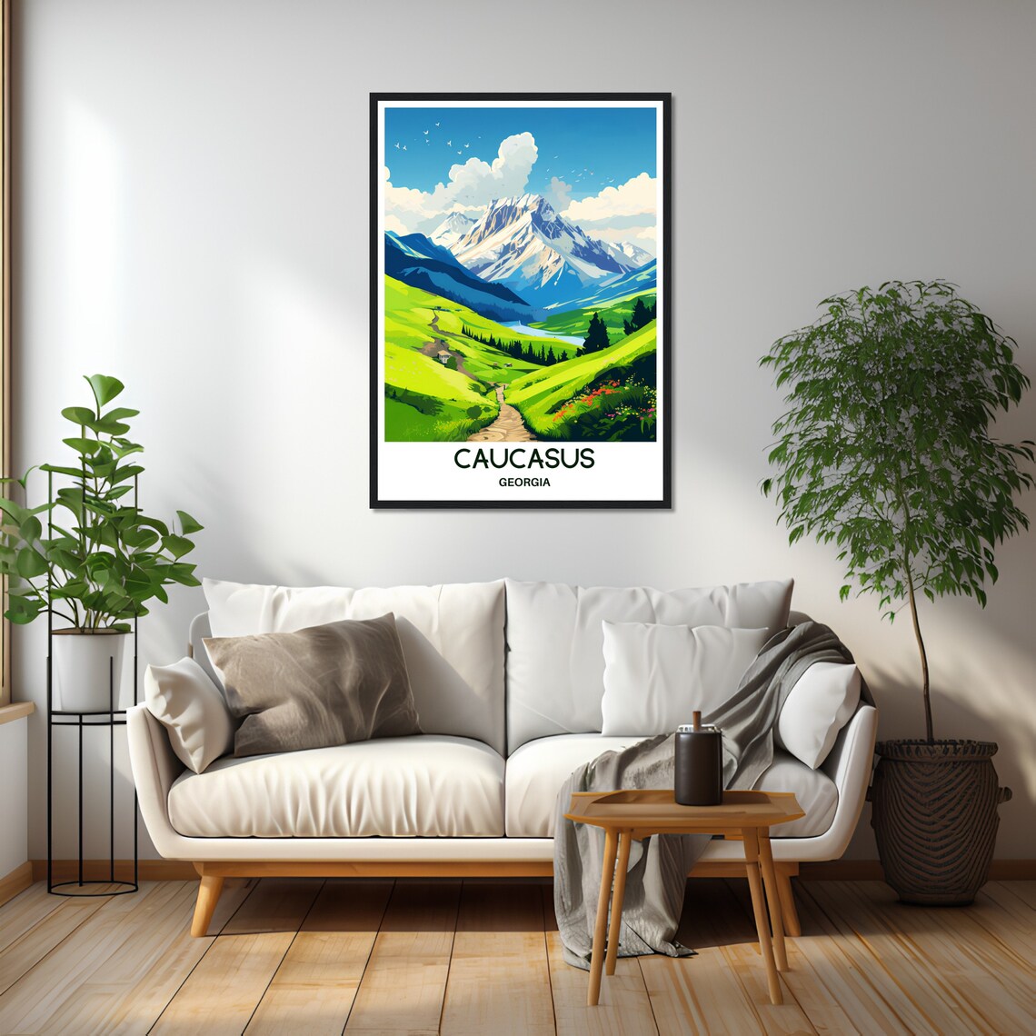 Caucasus Georgia Snow Mountain Green Valley Vintage Travel Poster - Image 2
