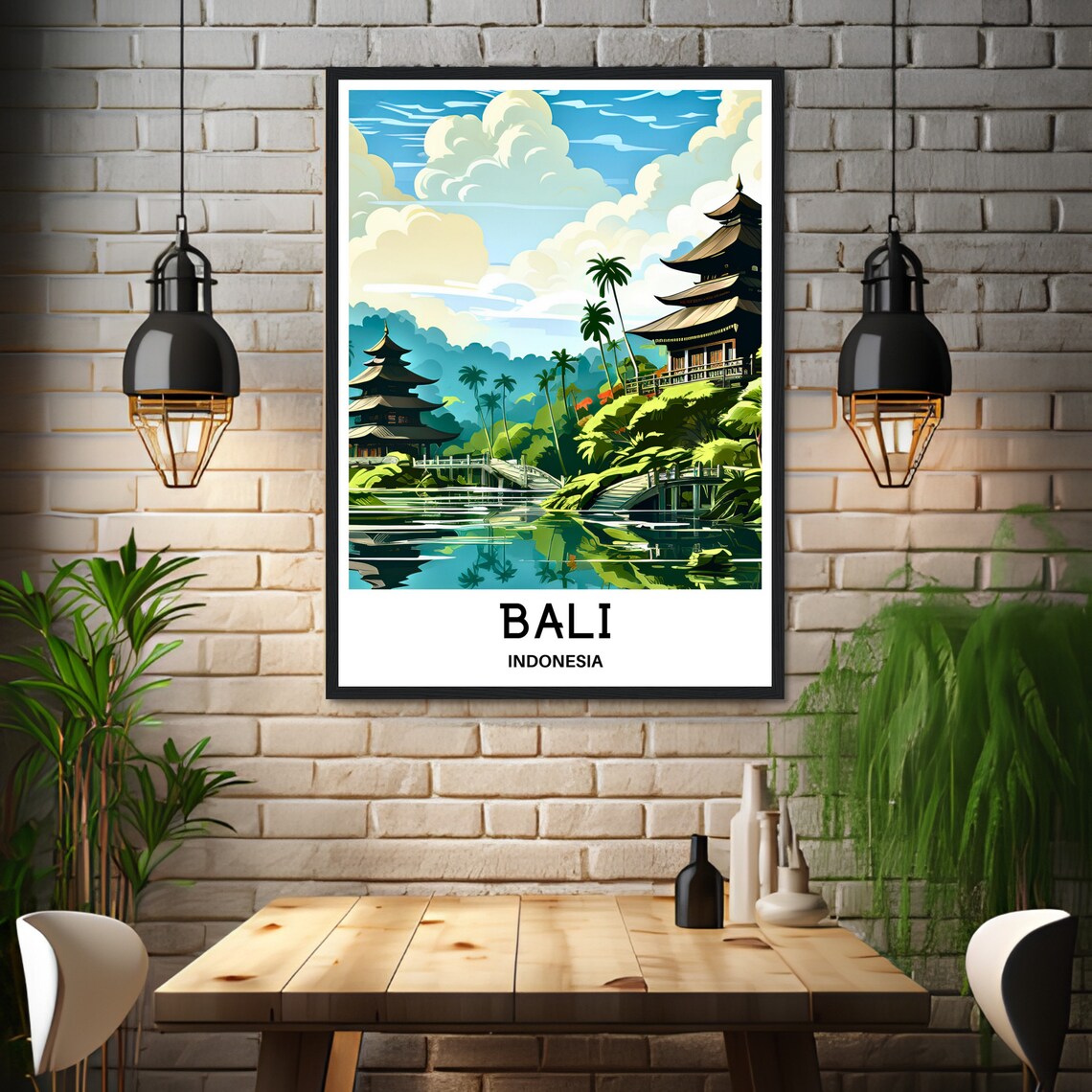 Bali Temples By The Lake Water Indonesia Tropical Travel Poster - Image 3