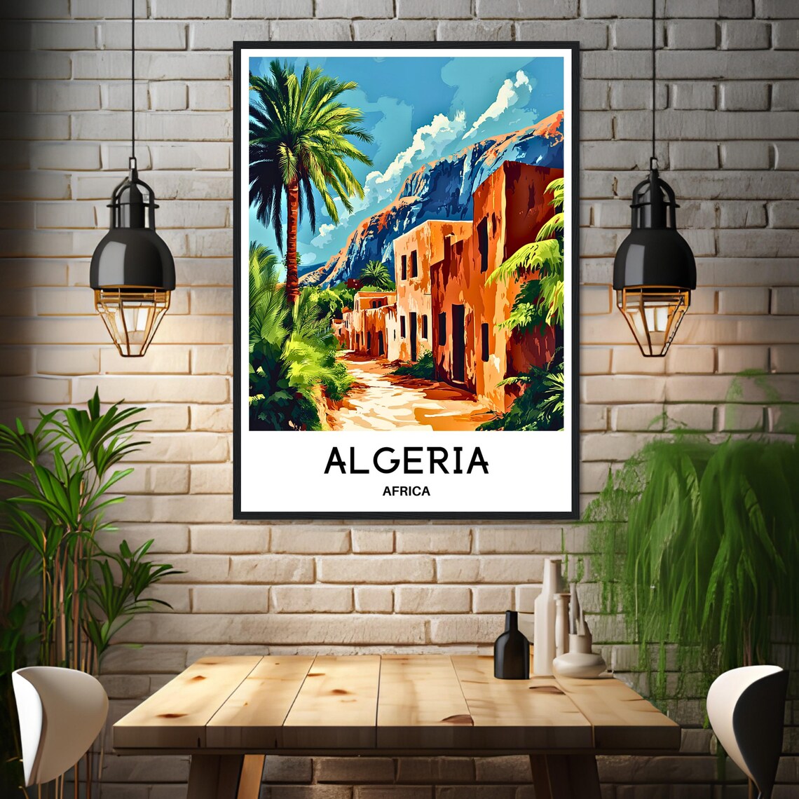 Algeria Africa Sun Baked Desert Oasis Village Travel Art Poster - Image 3