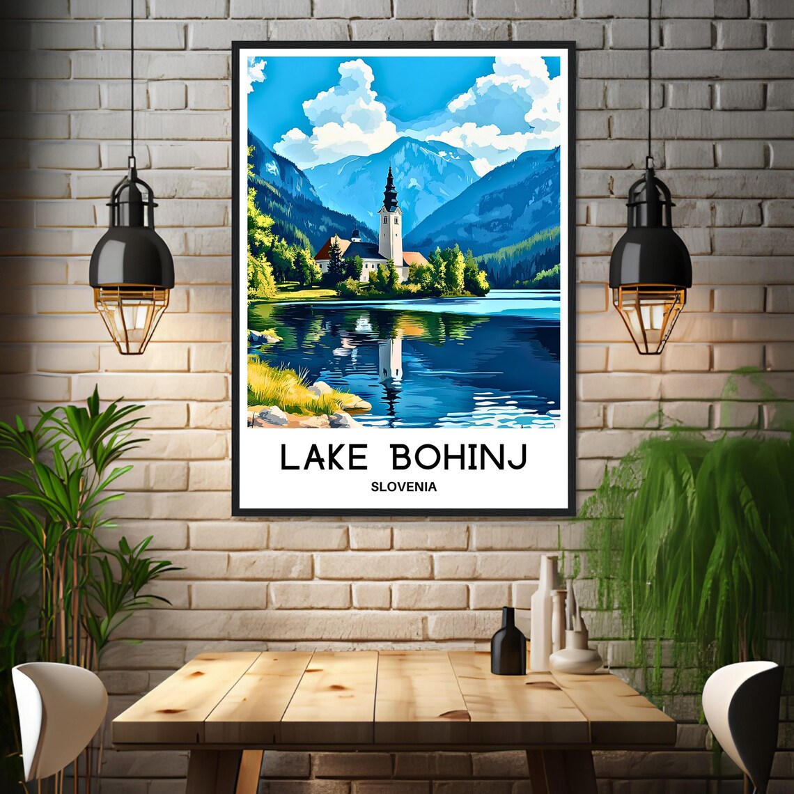Lake Bohinj Slovenia Church Island Alpine Lake Travel Poster - Image 3