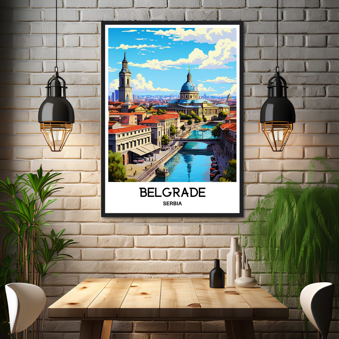 Belgrade Serbia Riverfront Skyline Illustrated City Travel Poster - Image 3
