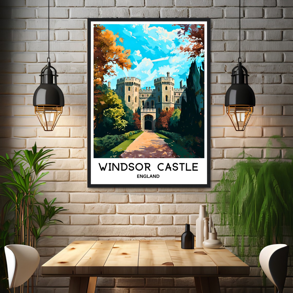 Windsor Castle England Autumn Foliage Stone Facade Royal Poster - Image 3