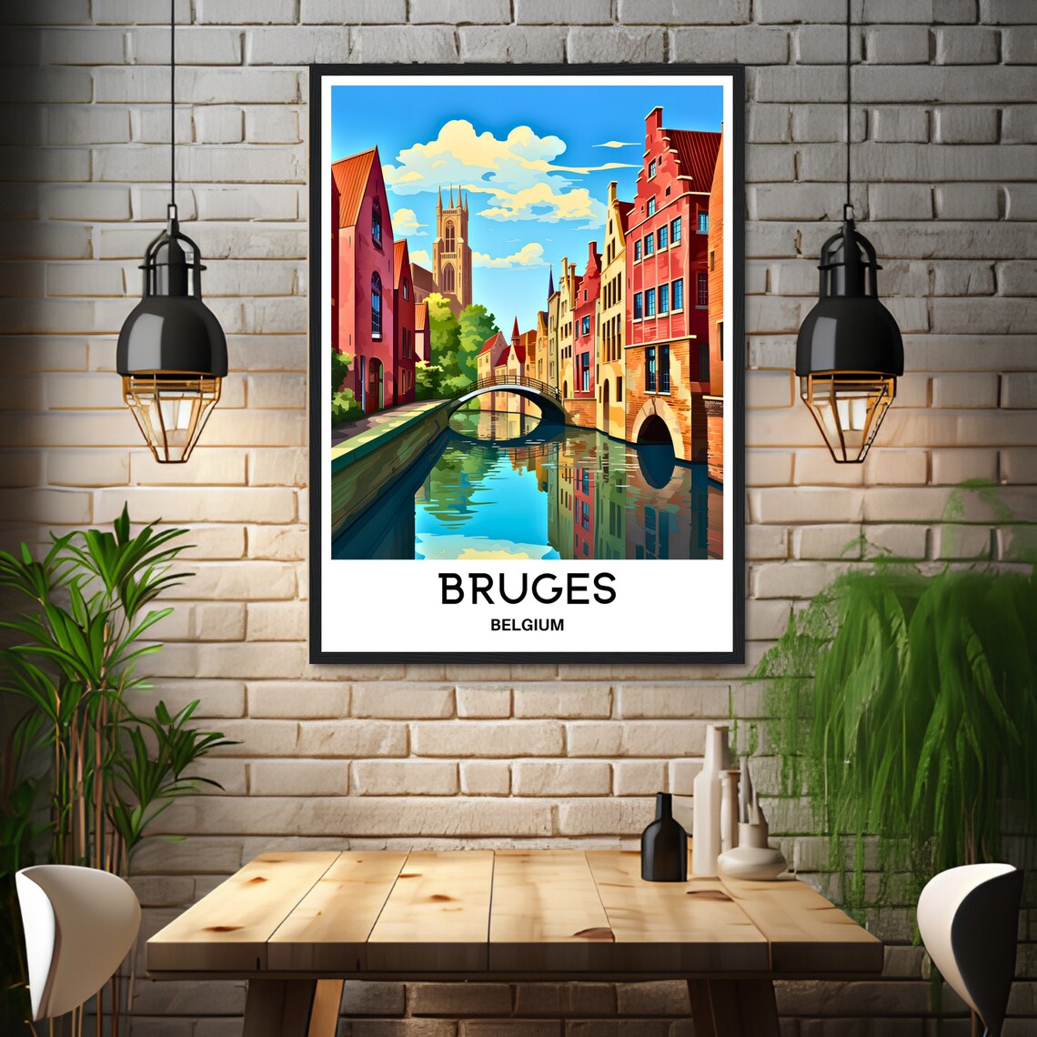 Bruges Canal Reflections Belfry Belgium Old Town Travel Poster - Image 3