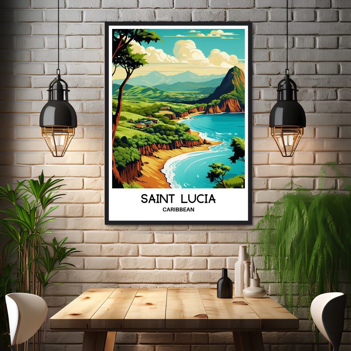 Saint Lucia Caribbean Green Hills Beach Cove Island Travel Poster - Image 3