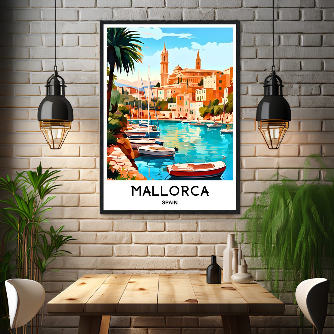 Mallorca Spain Marina Boats and Cathedral Towers Travel Poster - Image 2