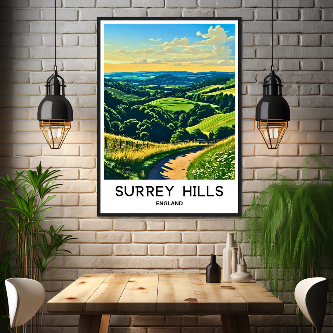 Surrey Hills England Green Valley Path Sunrise Travel Poster - Image 3