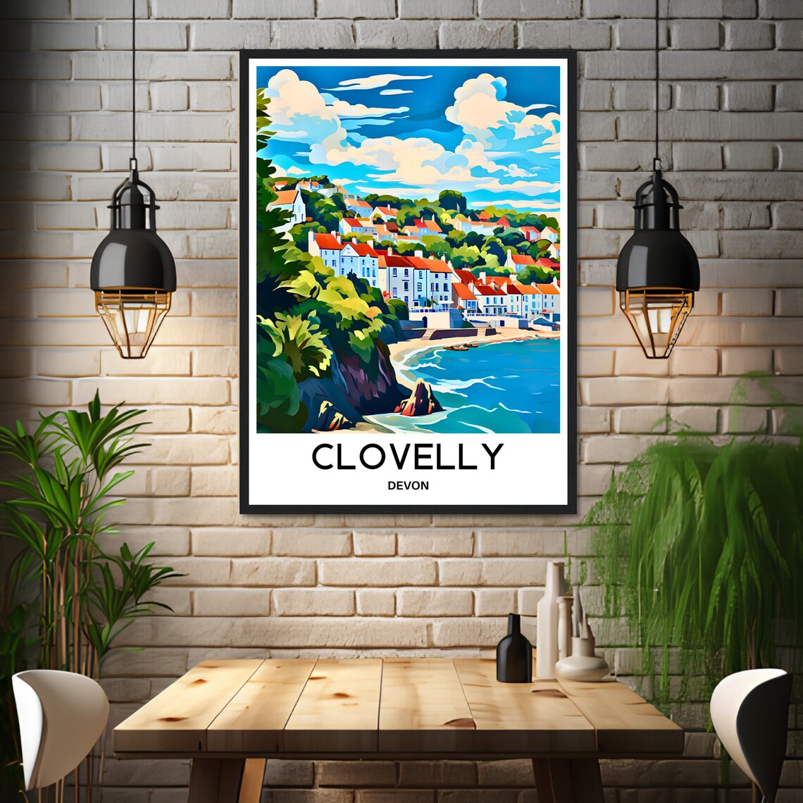 Clovelly Devon England Fishing Village Harbor Colorful Travel Poster - Image 3