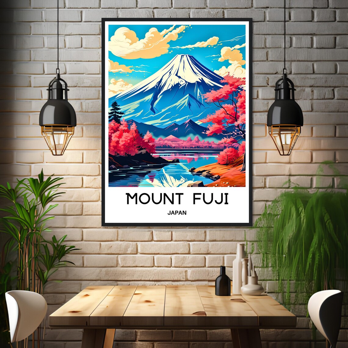 Mount Fuji Japan Cherry Blossom Lake Reflection Scenic Travel Poster - Image 3