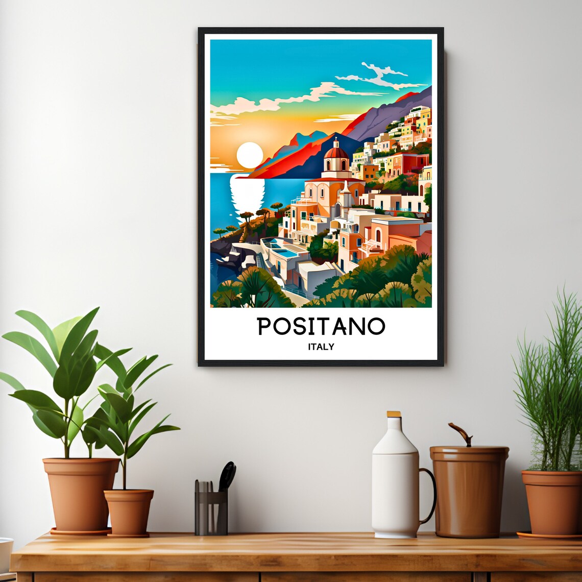 Positano Italy Cliffside Town Glowing at Sunset Travel Poster - Image 3