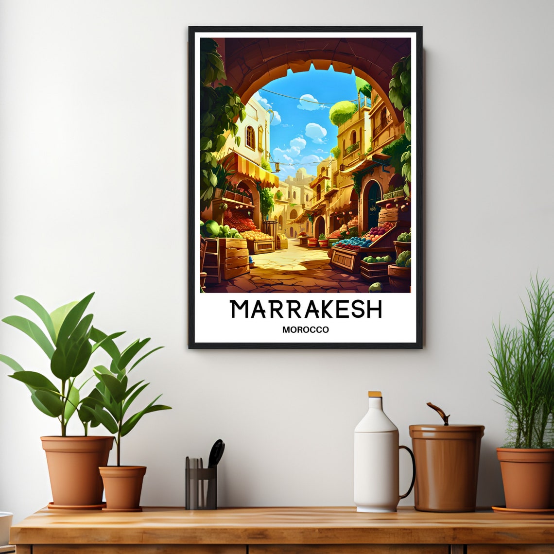Marrakesh Morocco Colorful Souk Market Archway Travel Poster - Image 3