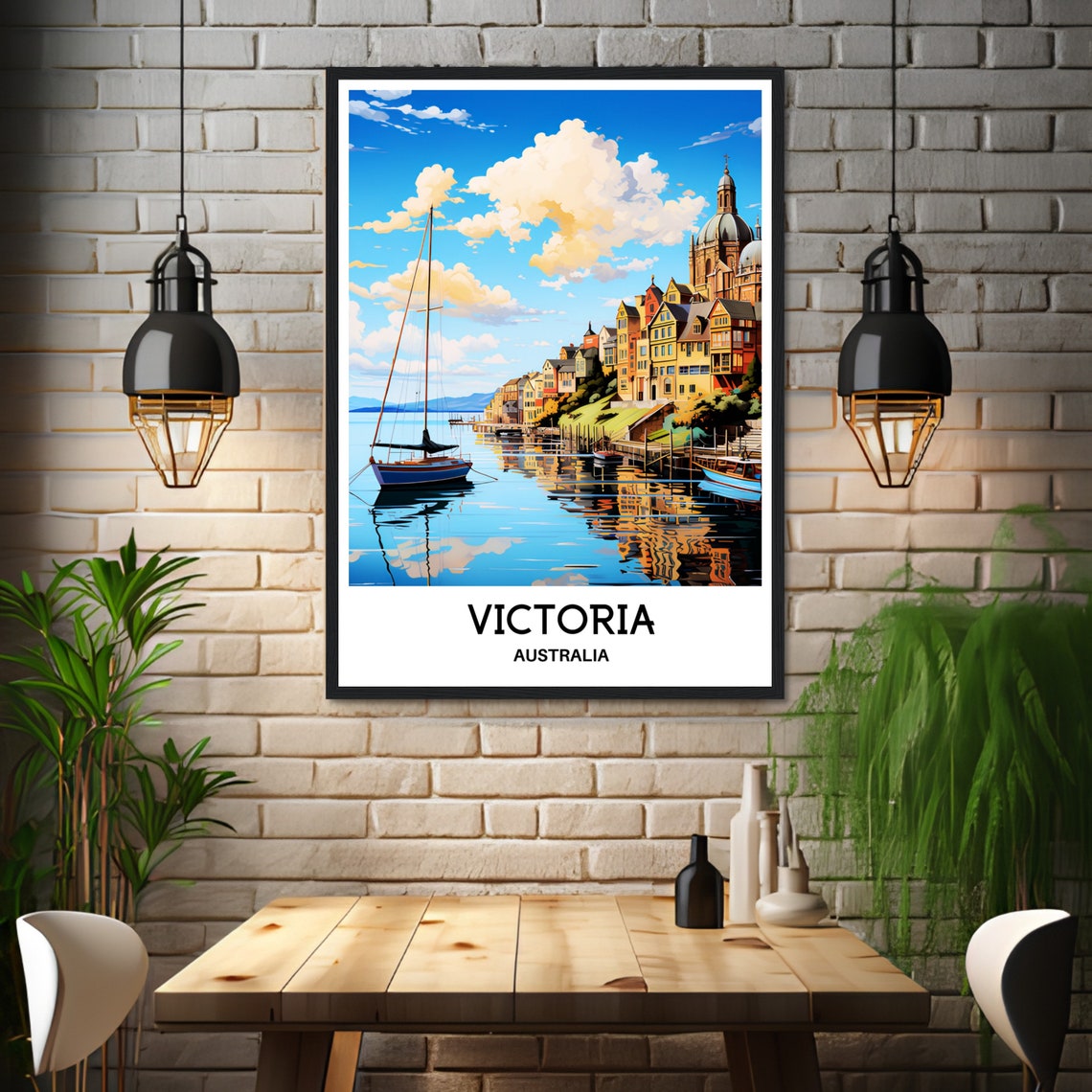 Victoria Australia Harbour Sailboats Waterfront Scene Travel Poster - Image 3