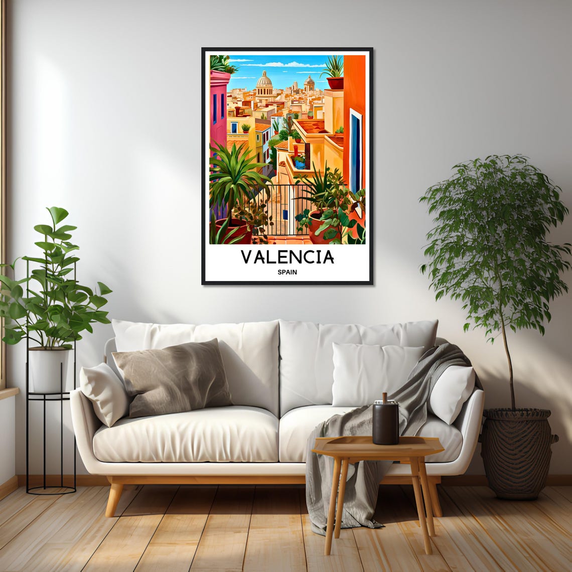 Valencia Spain Rooftop Terrace Poster with Colorful Domes and Palms - Image 2