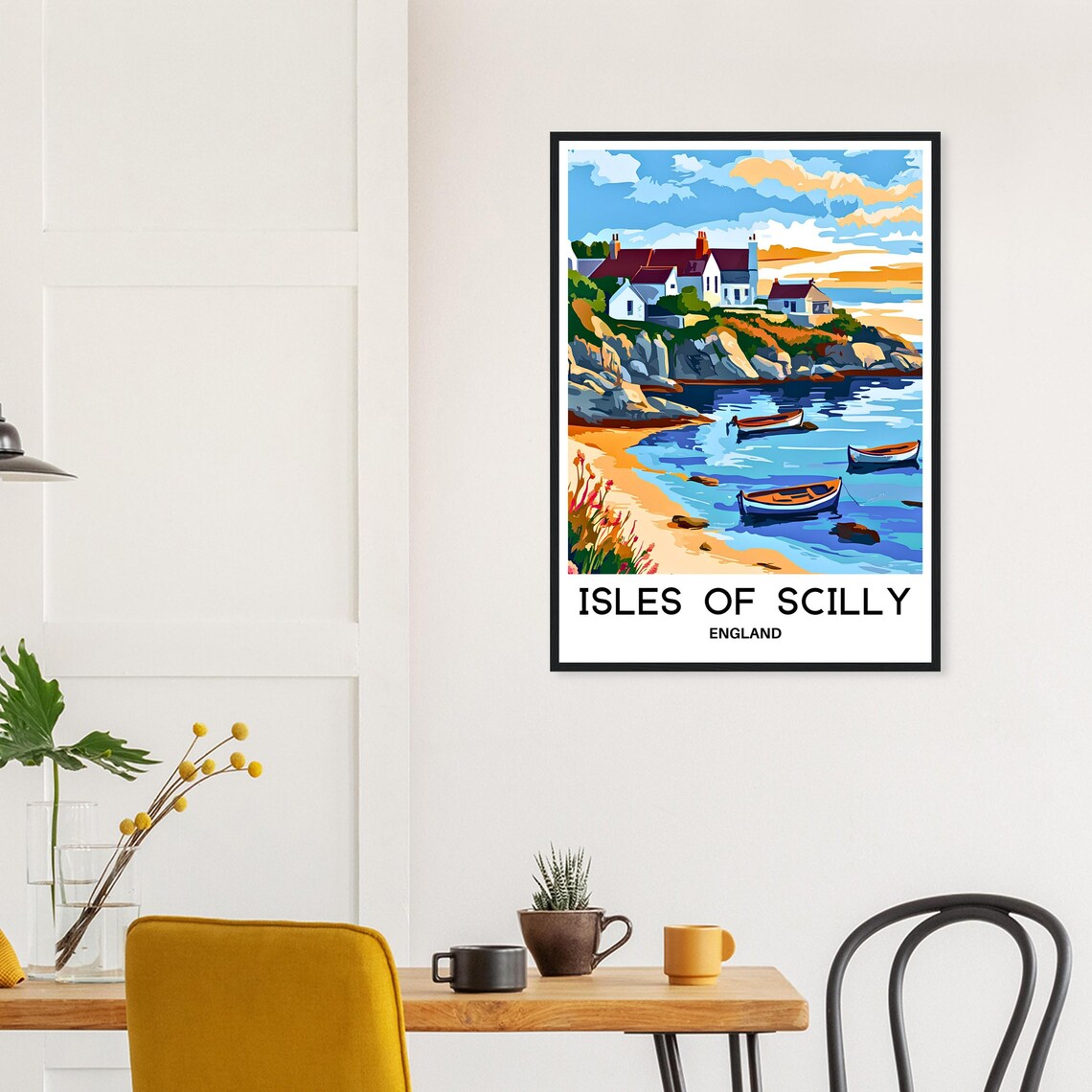 Isles of Scilly England Cliff Cottages Boats Sunset Travel Poster - Image 3
